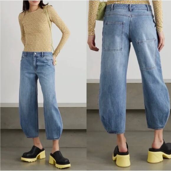 Tibi Jeans Womens 30 Classic Brancusi Denim Blue Relaxed Wide Leg Cropped Baggy - Picture 1 of 16